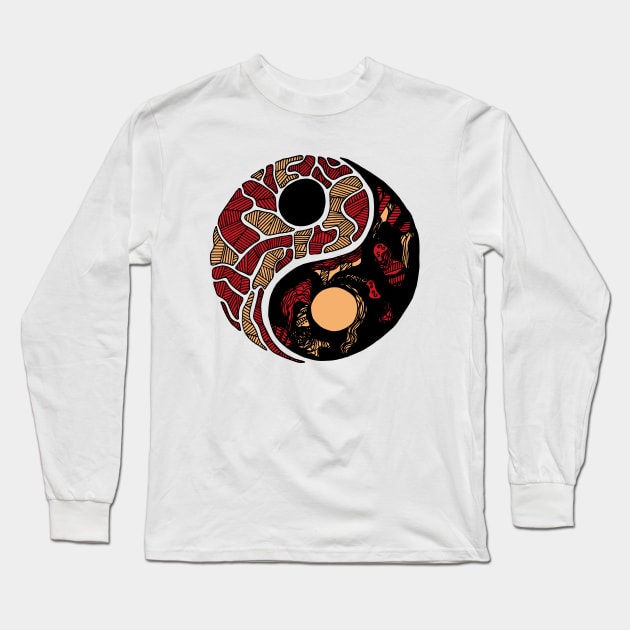 Red and Cream Abstract Yin Yang Long Sleeve T-Shirt by kenallouis